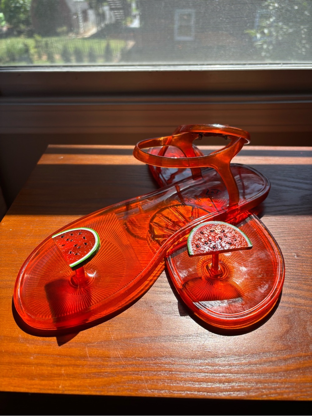 Katy Perry Clear Red Jelly Sandals with Watermelon Accent - Women
